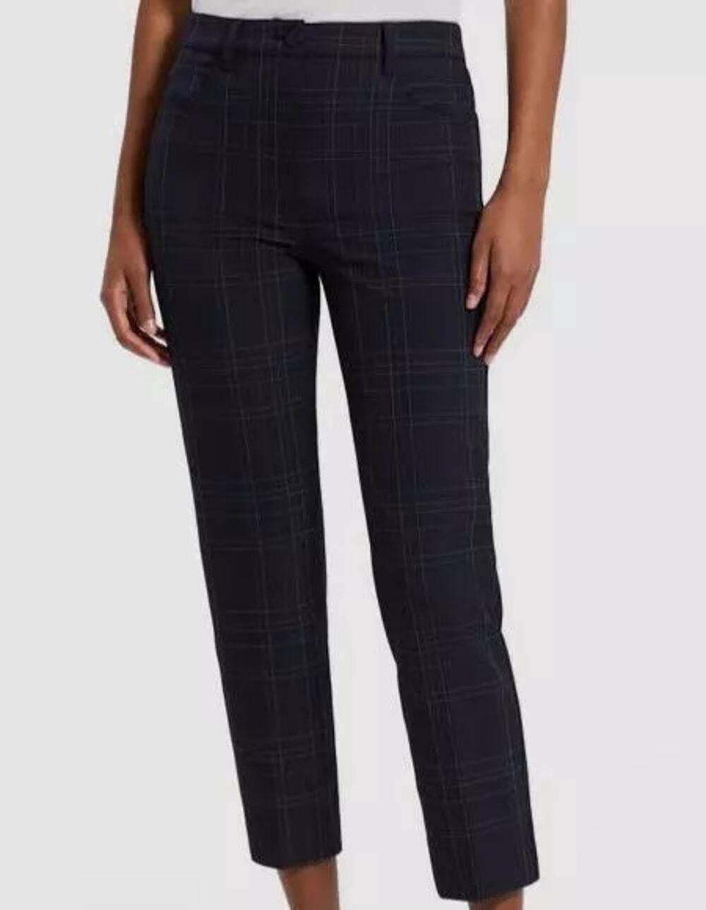 Theory Trecca Windowpane Plaid Performance Crop Dress Pants Navy Blue Size 10
